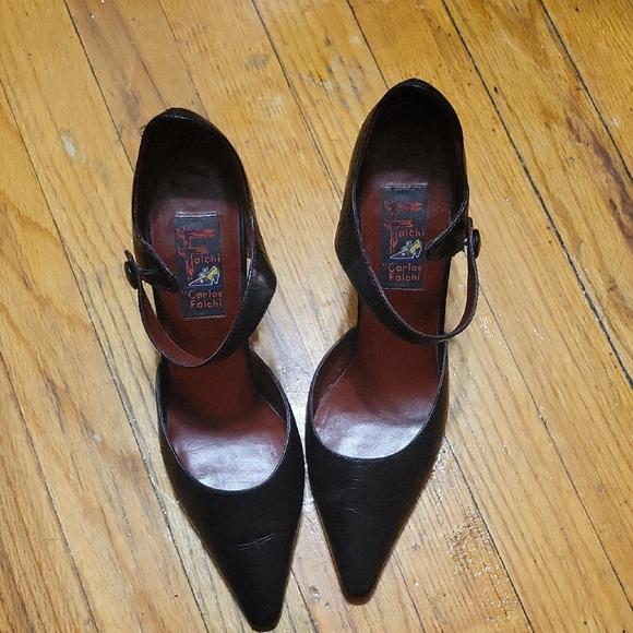 Carlos Falchi Shoes - Carlos Falchi Black Leather Pointed Toe High Heels Shoea Size 7 1/2 B